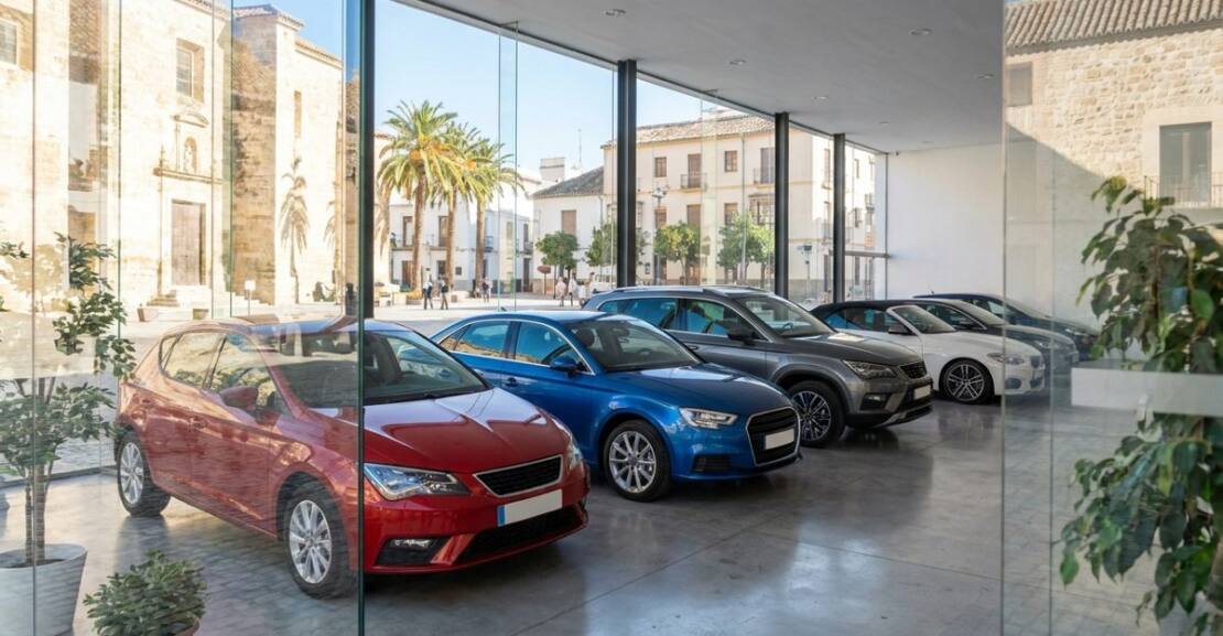 Coches km 0 y seminuevos expuestos en un concesionario