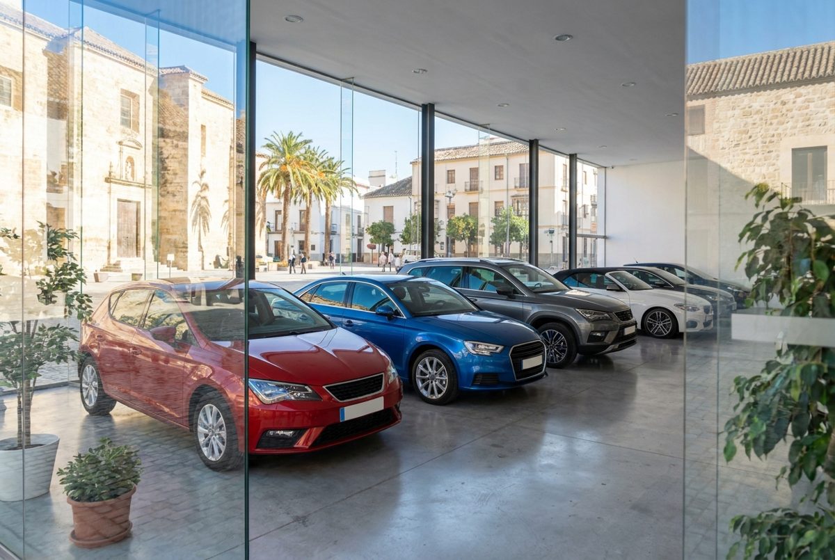 Coches expuestos en un concesionario de vehículos nuevos y de ocasión
